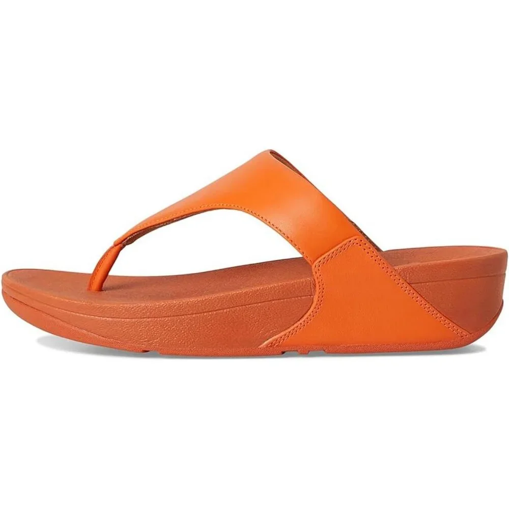 Women's Flip-Flop Thong Sandals Orange Leather Classic Comfort Slip On Shoes - Picture 4 of 9